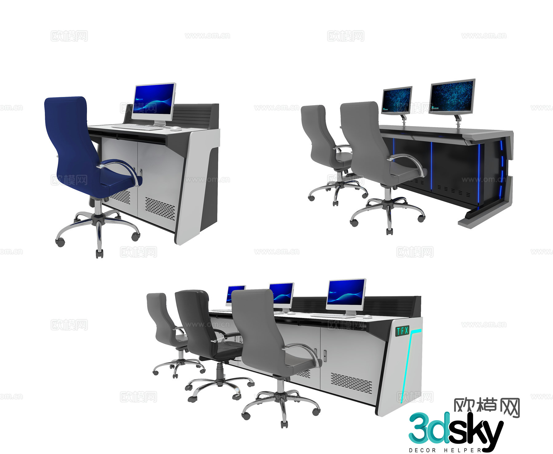 Dispatch console command console technology desk 3D model