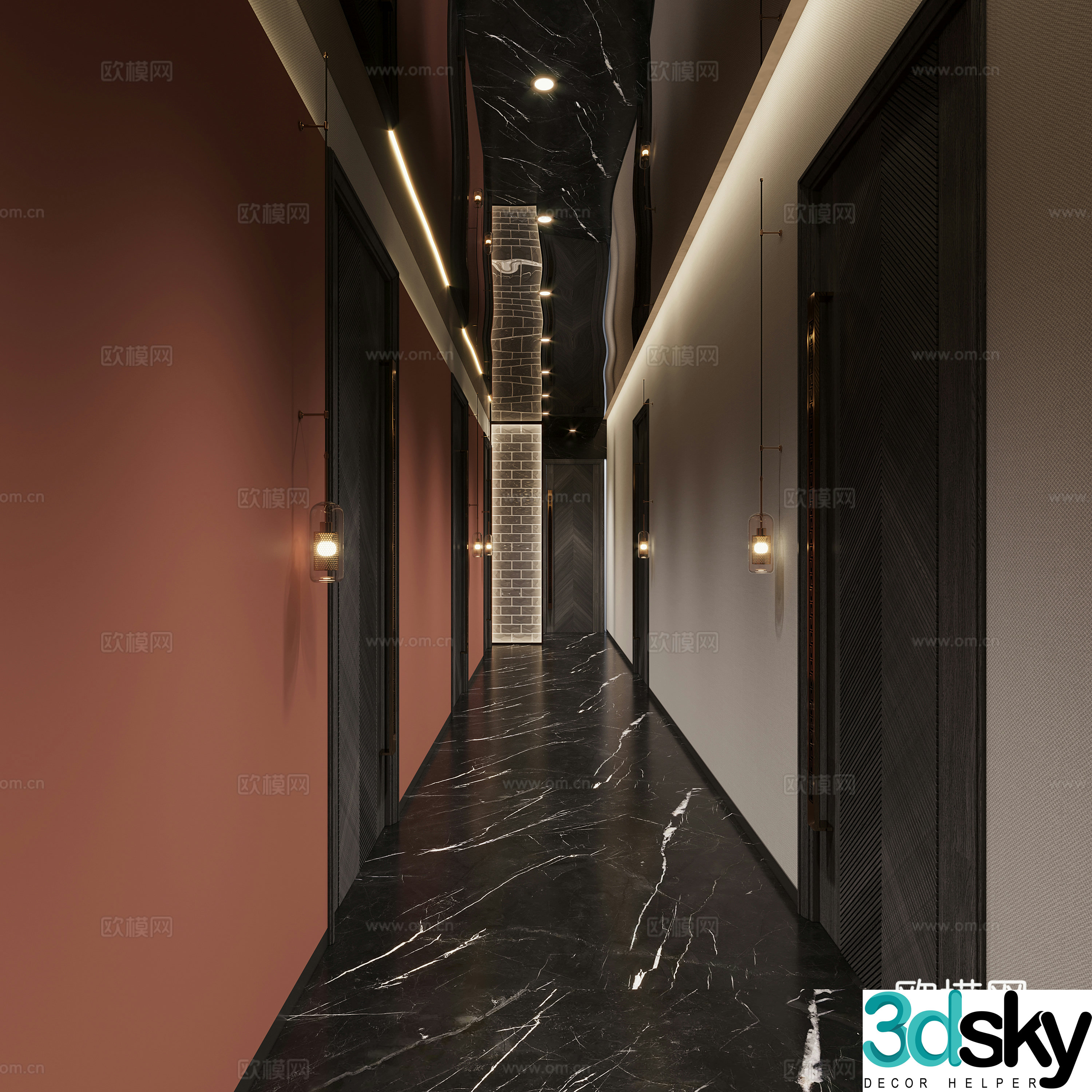 New Chinese Zen entrance hall 3D model