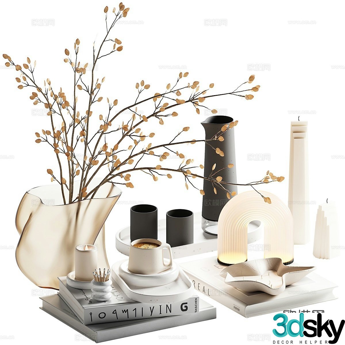 Modern decorations tableware vases books 3d model
