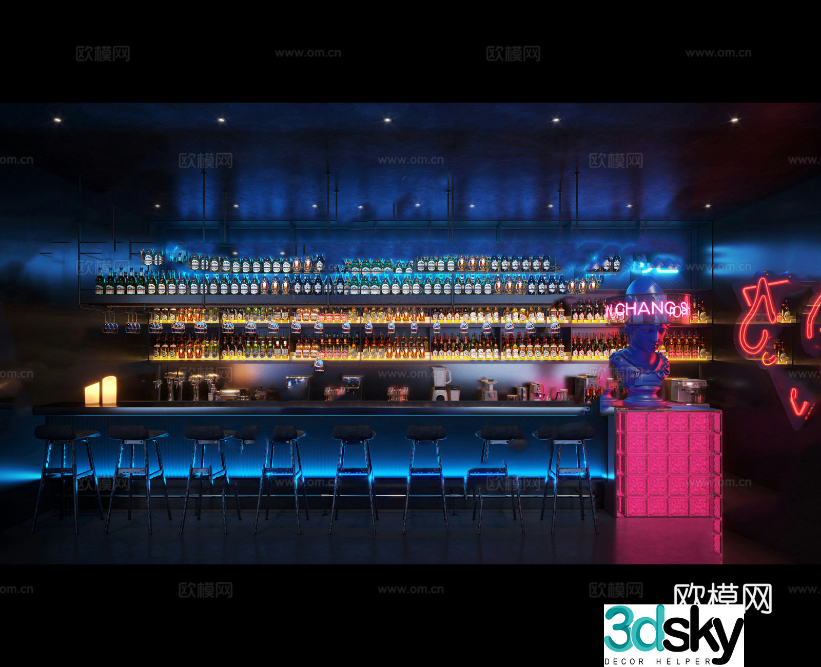 Modern bar front desk bar 3d model