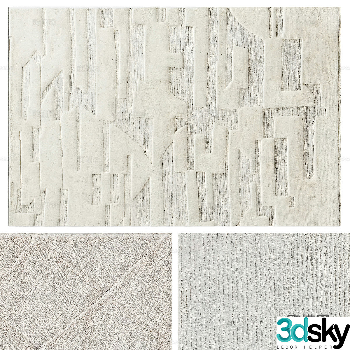 wool carpet square rug 3d model