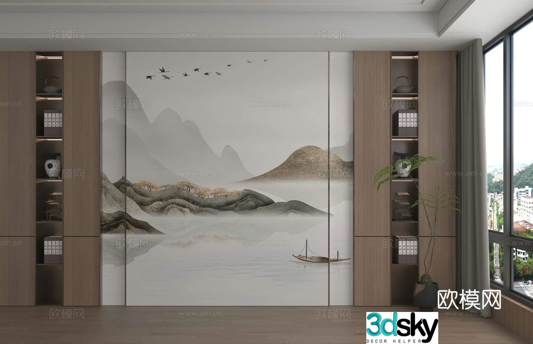 New Chinese style background wall sofa background 3d model