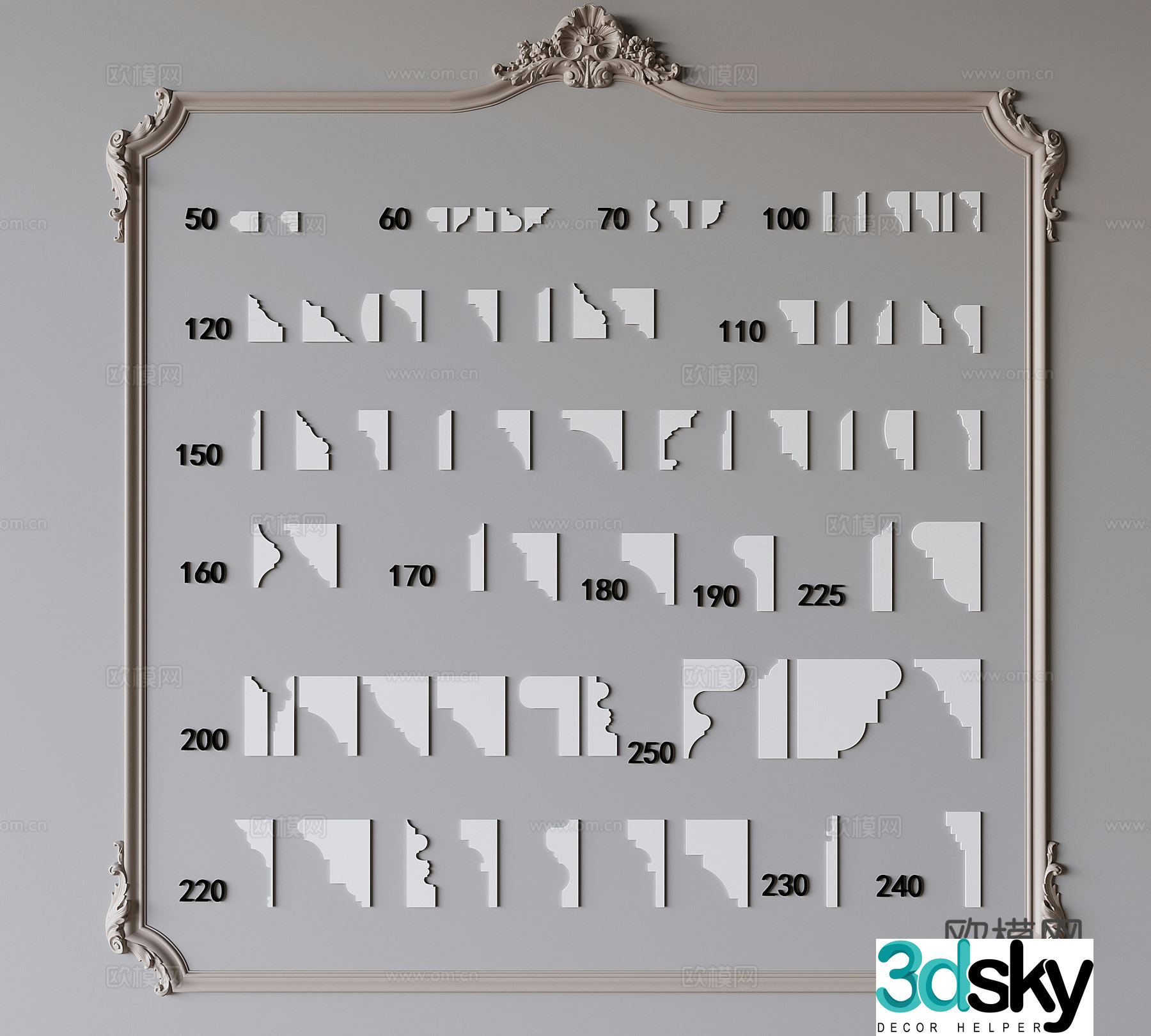 French carved plaster lines skirting lines ceiling corner lines cornice lines 3D model