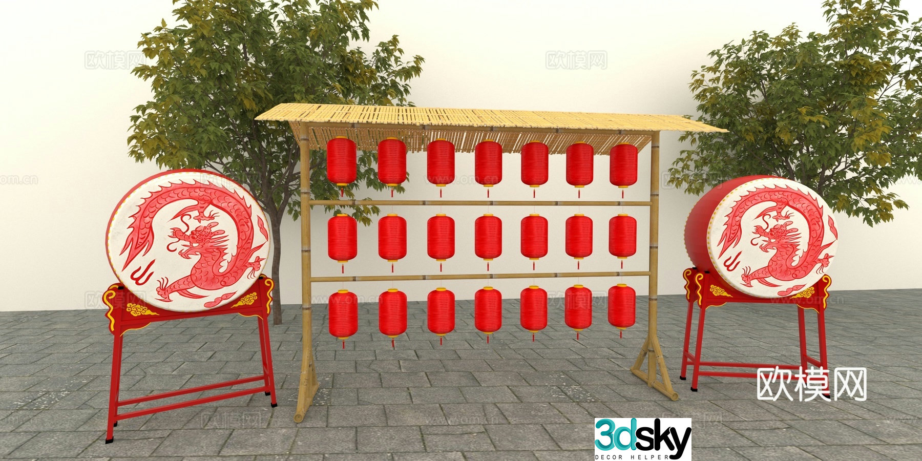 Chinese style display lantern stand national fashion display 3d model