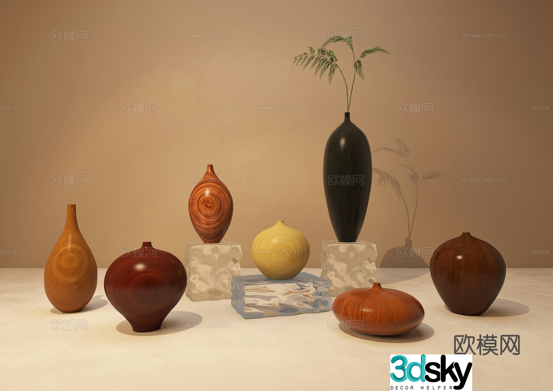 New Chinese style wooden vase Zen ornaments 3D model