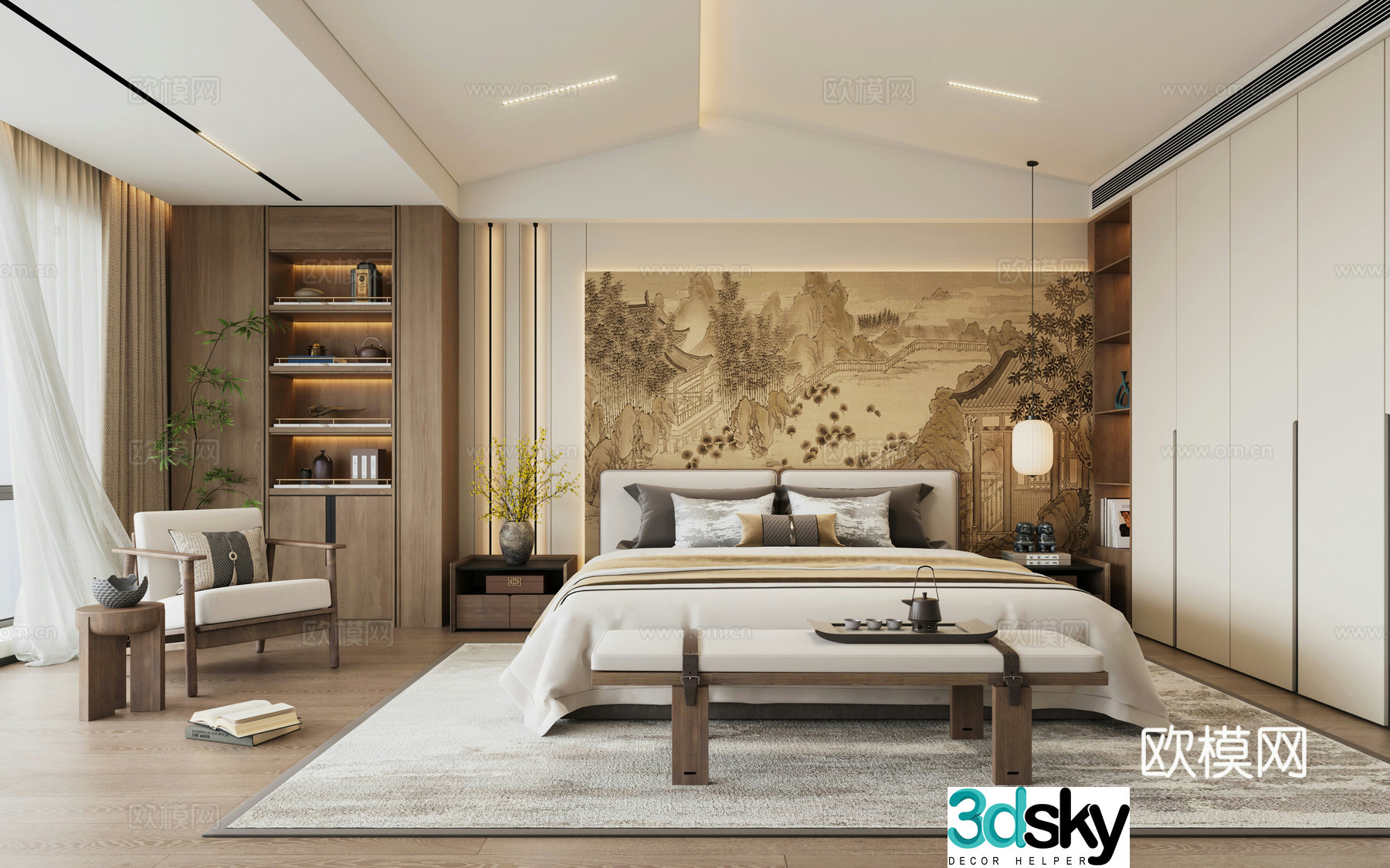 New Chinese style bedroom master bedroom 3D model
