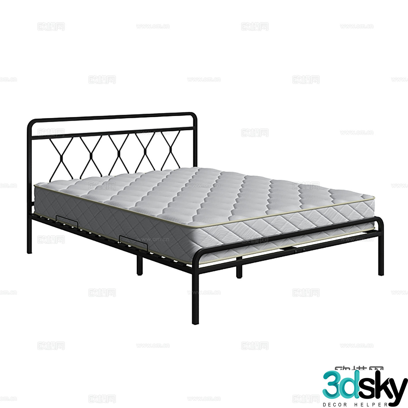 Modern simple iron bed double bed mattress 3d model