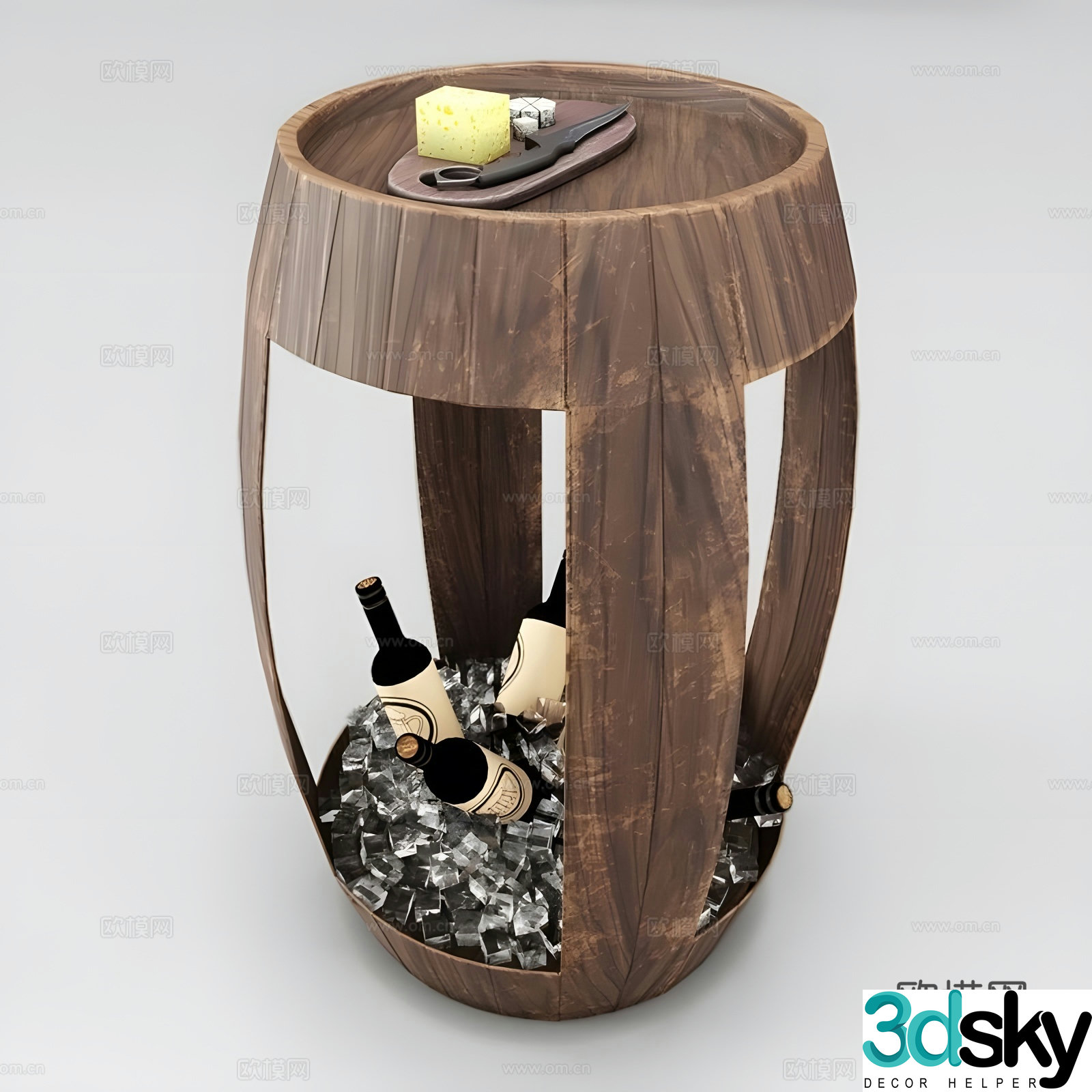 Wine barrel round table side table 3D model