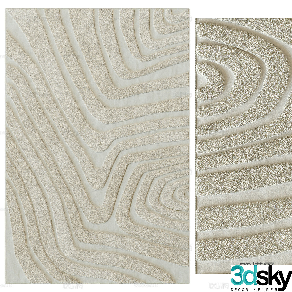 wool carpet square rug 3d model