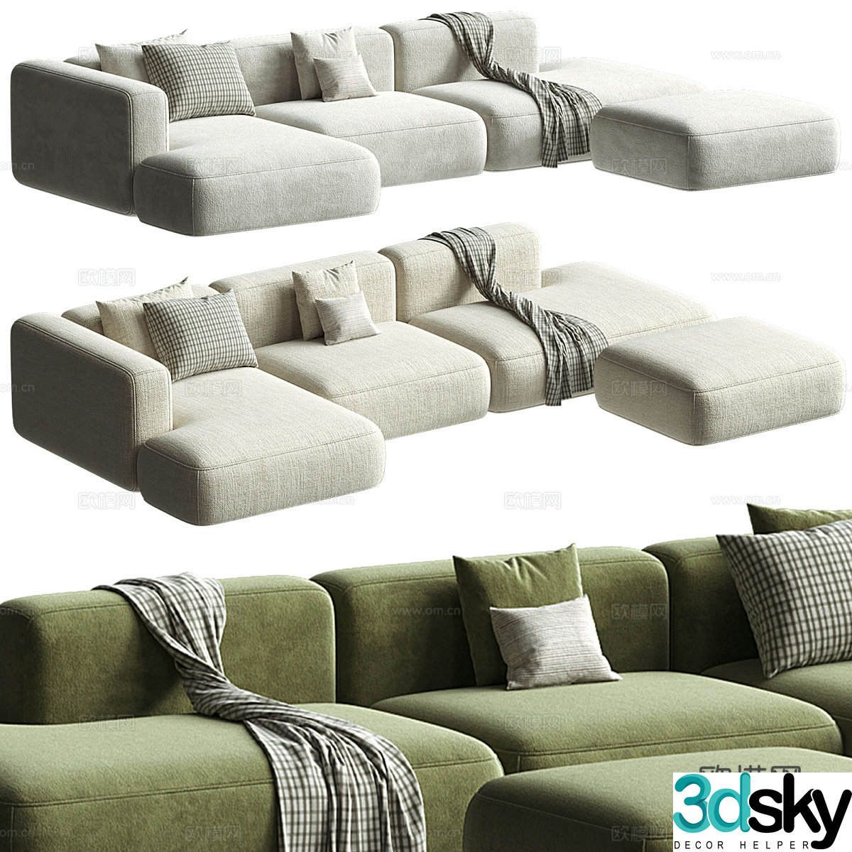 Modern corner sofa multi-person sofa 3d model