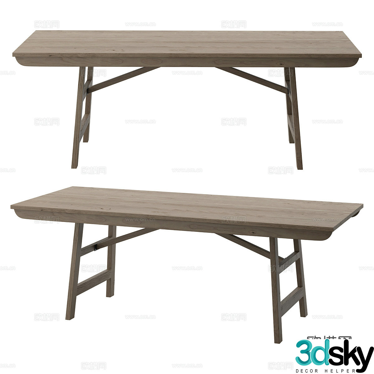 Log dining table 3d model