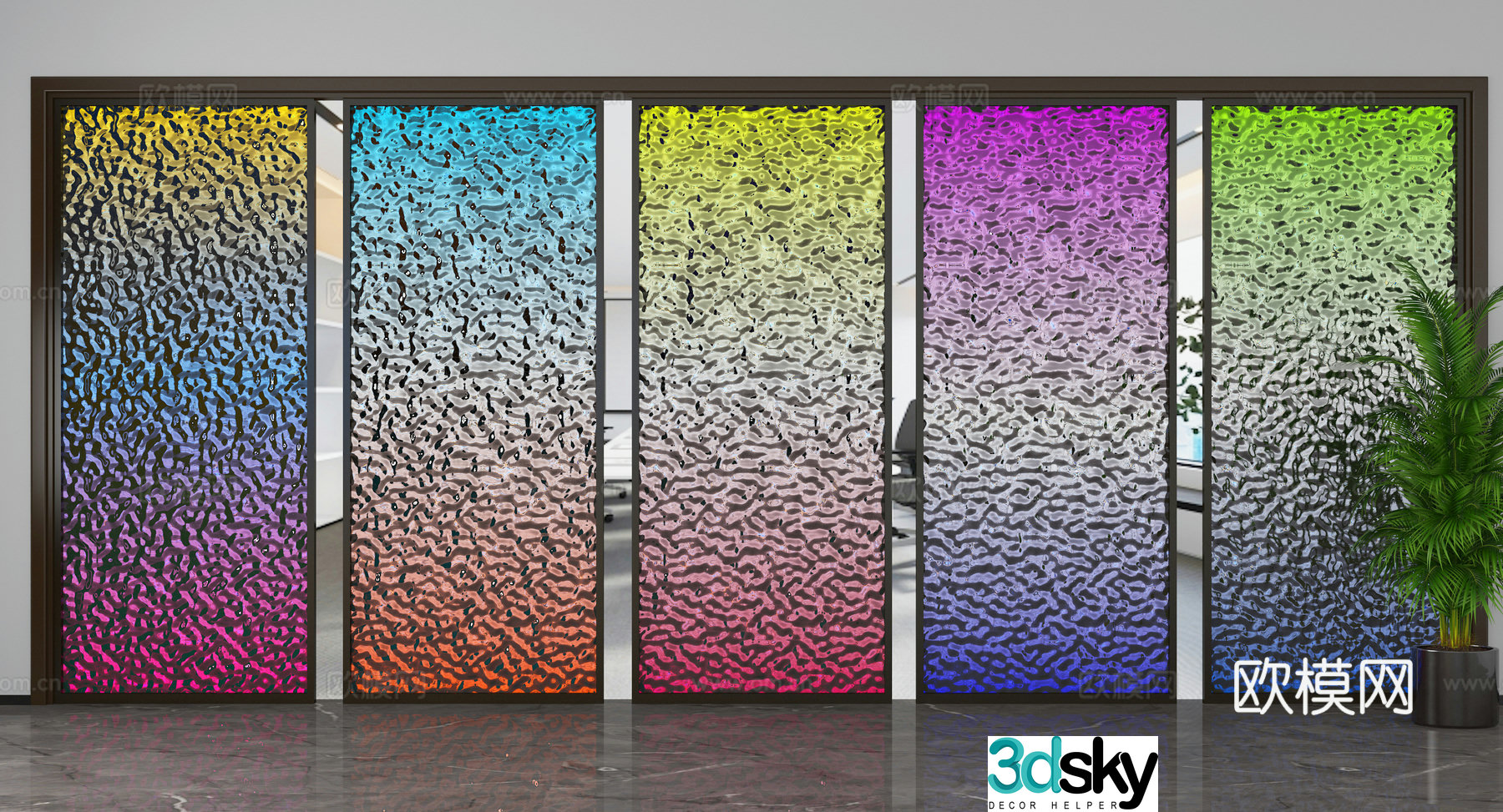 Modern stained glass water corrugated glass partition 3d model