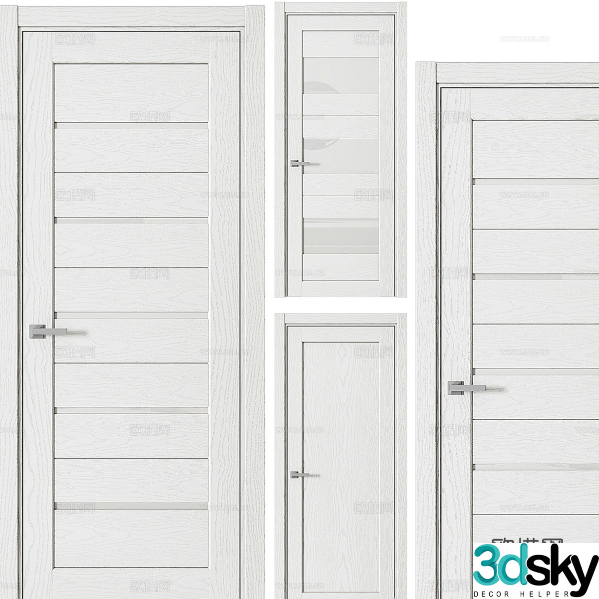 Modern simple room door single door white wooden door 3d model