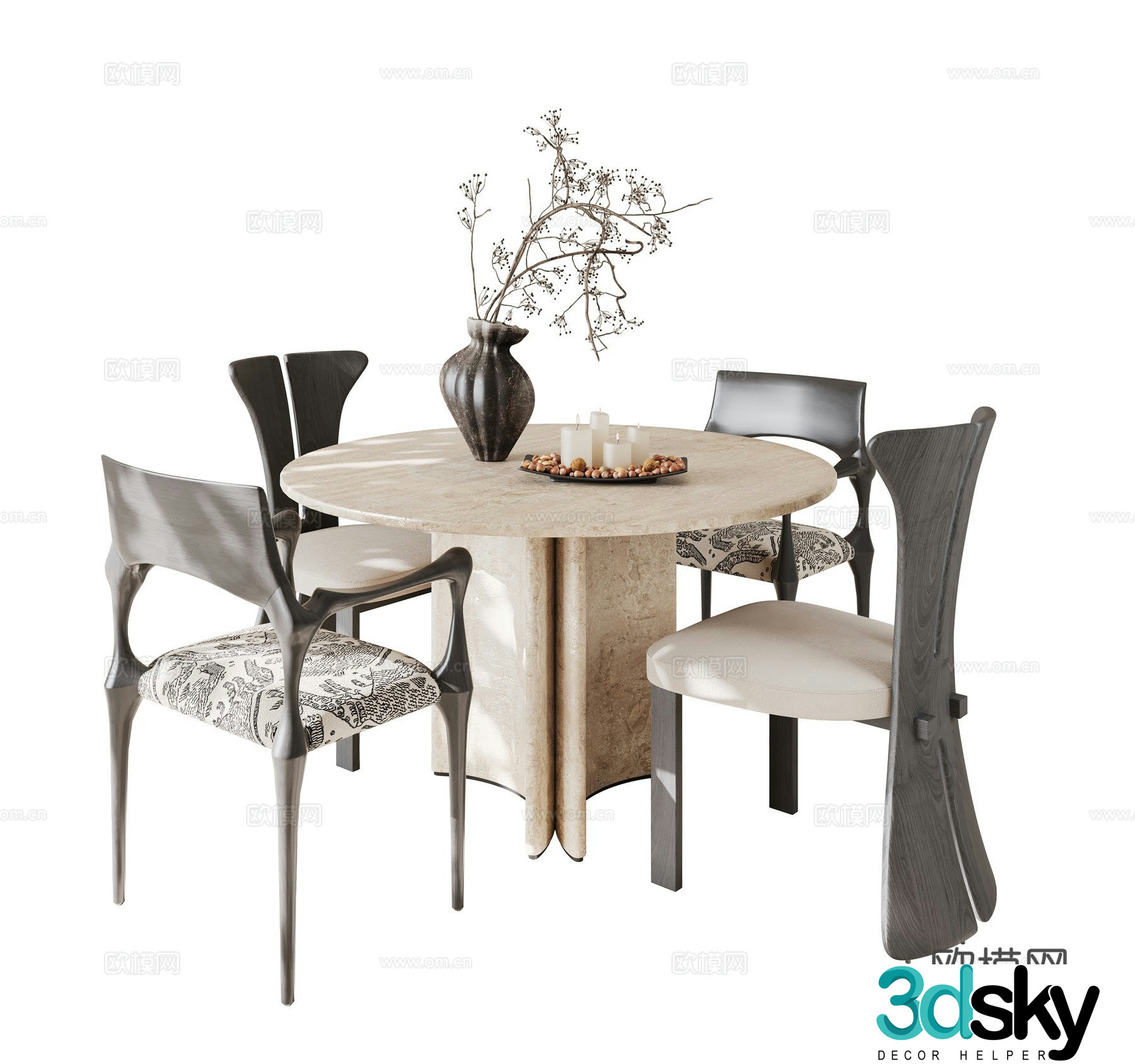Medieval style dining table and chairs 3d model