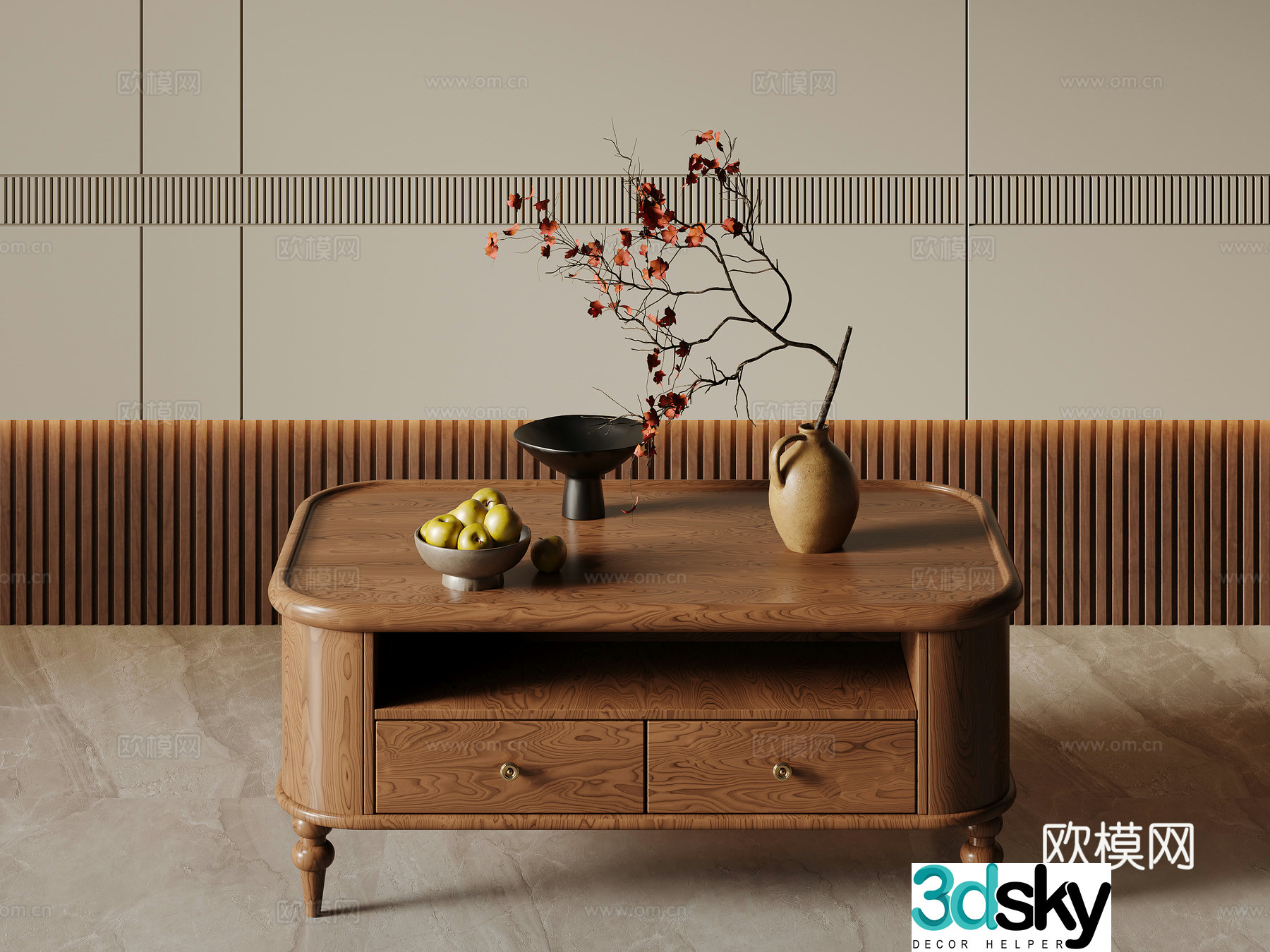 Medieval style solid wood coffee table 3D model