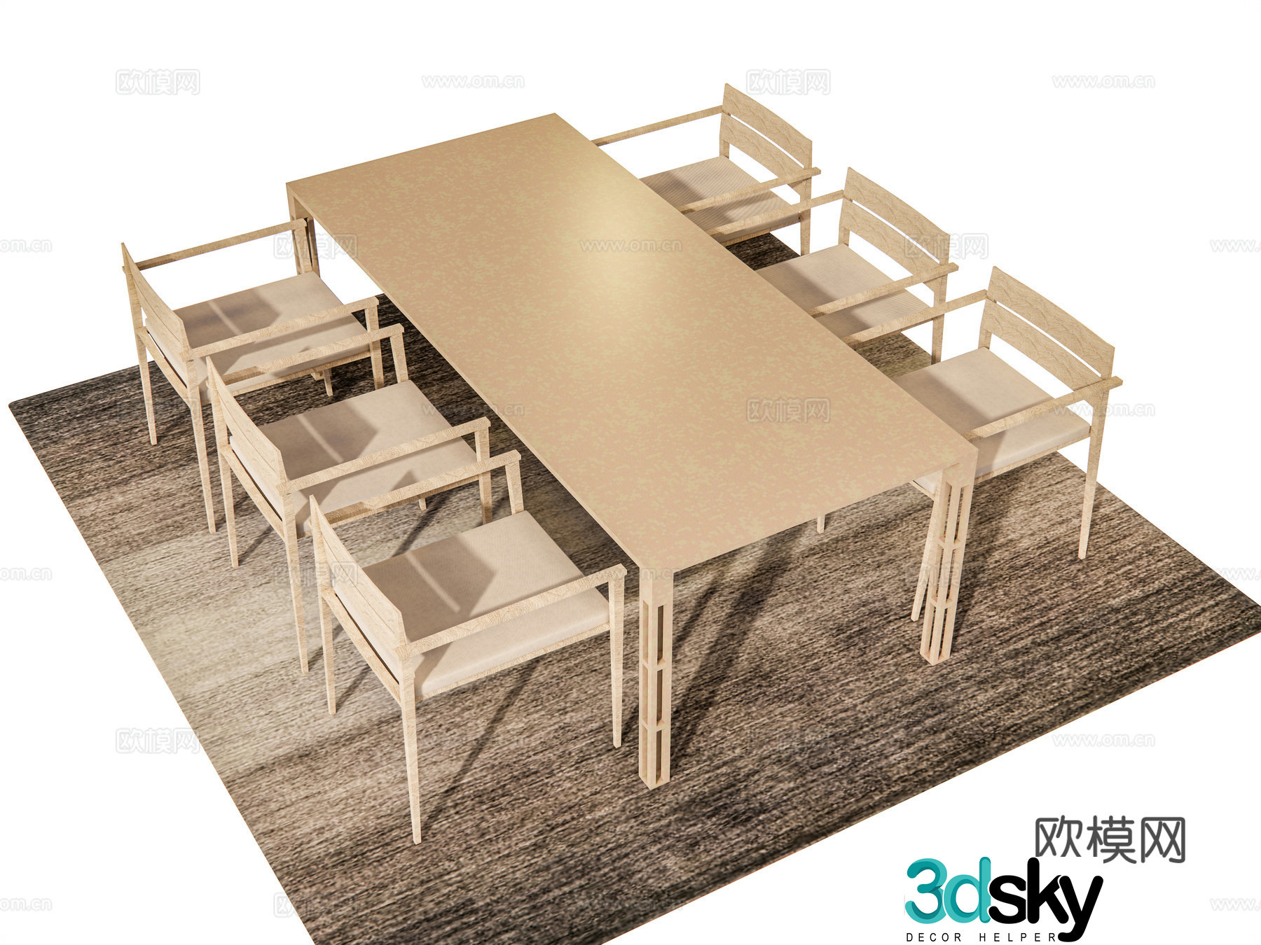 Log dining table and chairs 3d model