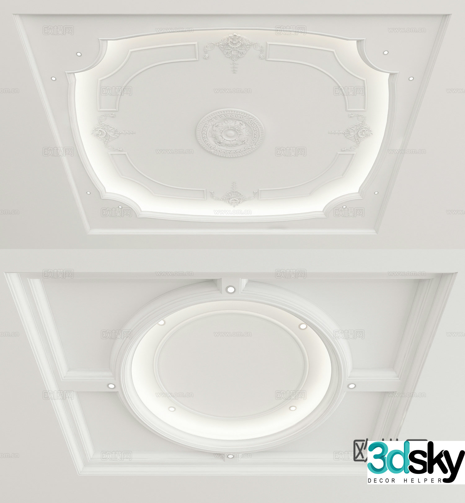European style ceiling white carved ceiling 3d model