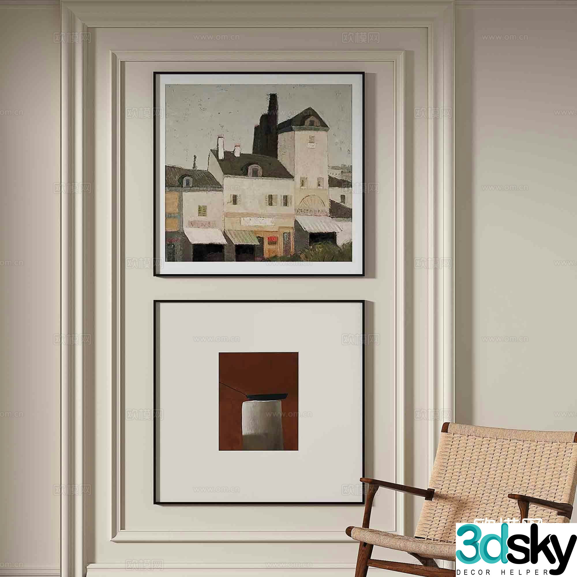 Simple European architectural paintings retro paintings decorative paintings 3D models