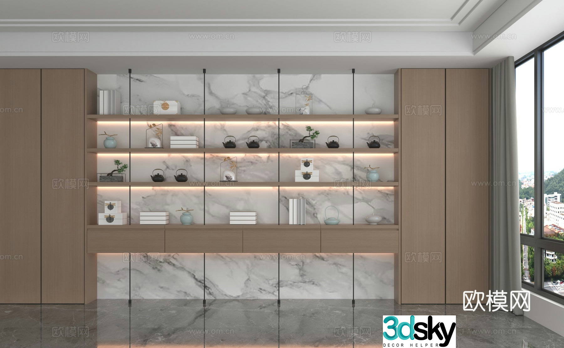 Modern bookcase whole wall background cabinet 3d model