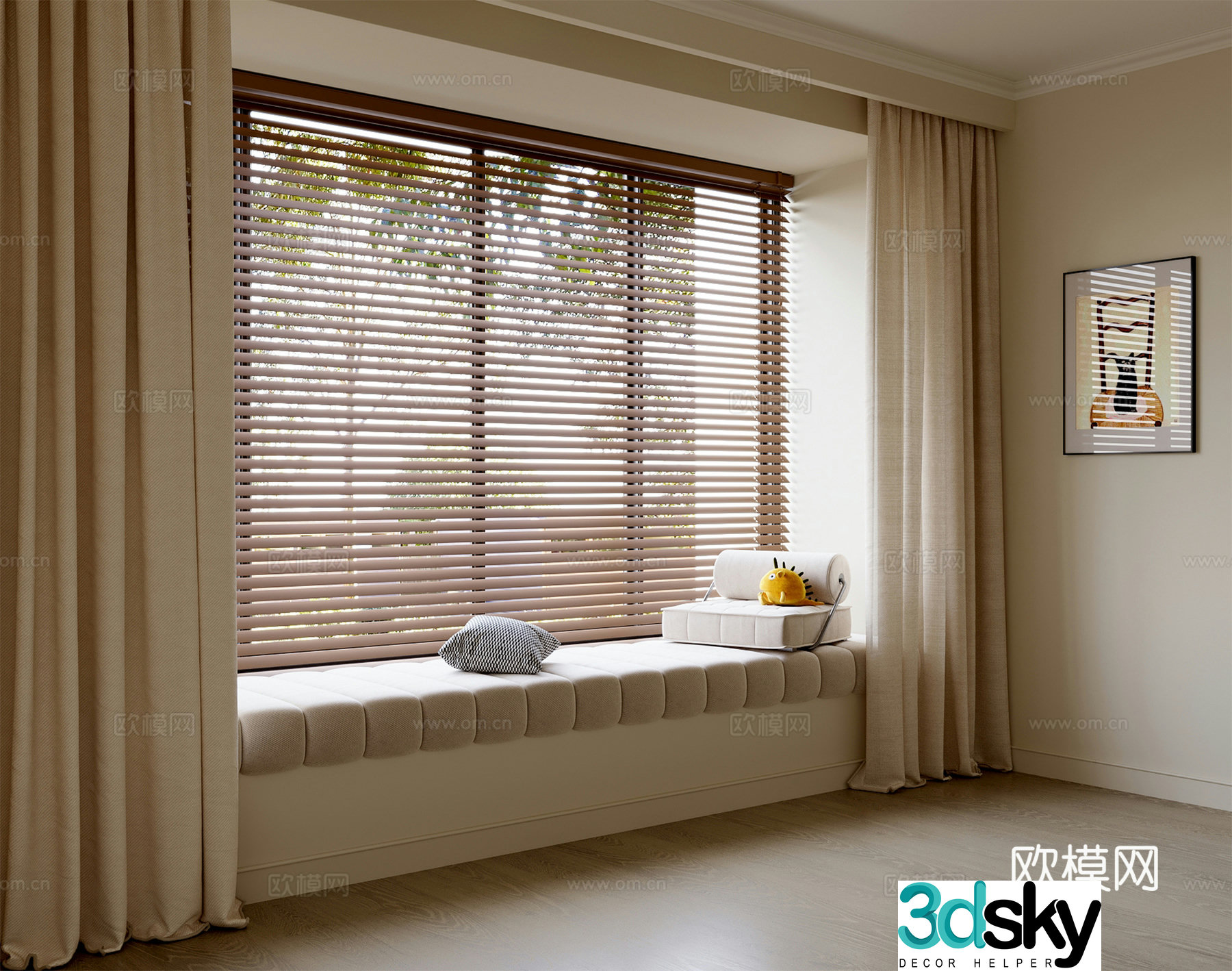 Modern bay window mat bay window curtain blinds 3d model