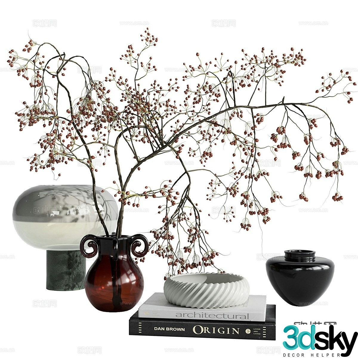Modern decorations tableware books porcelain bottles 3D model