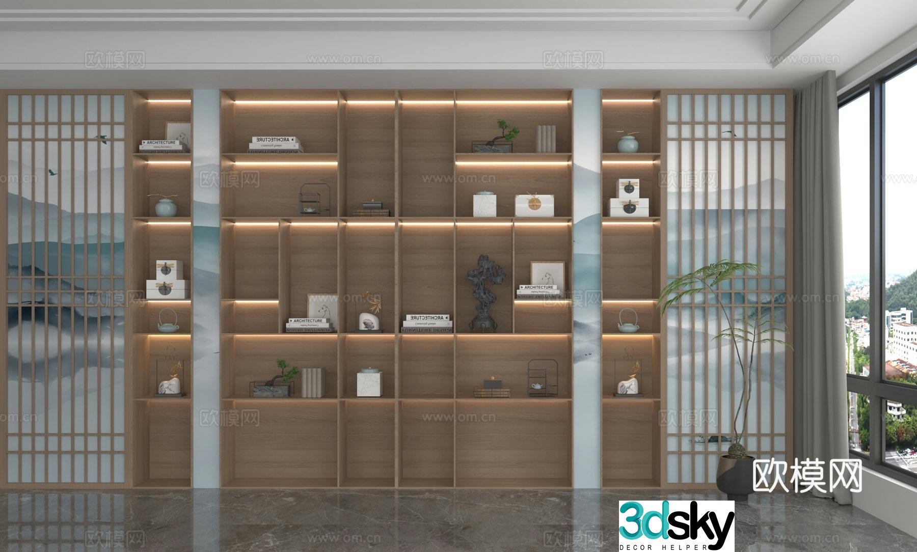 New Chinese style bookcase 3d model