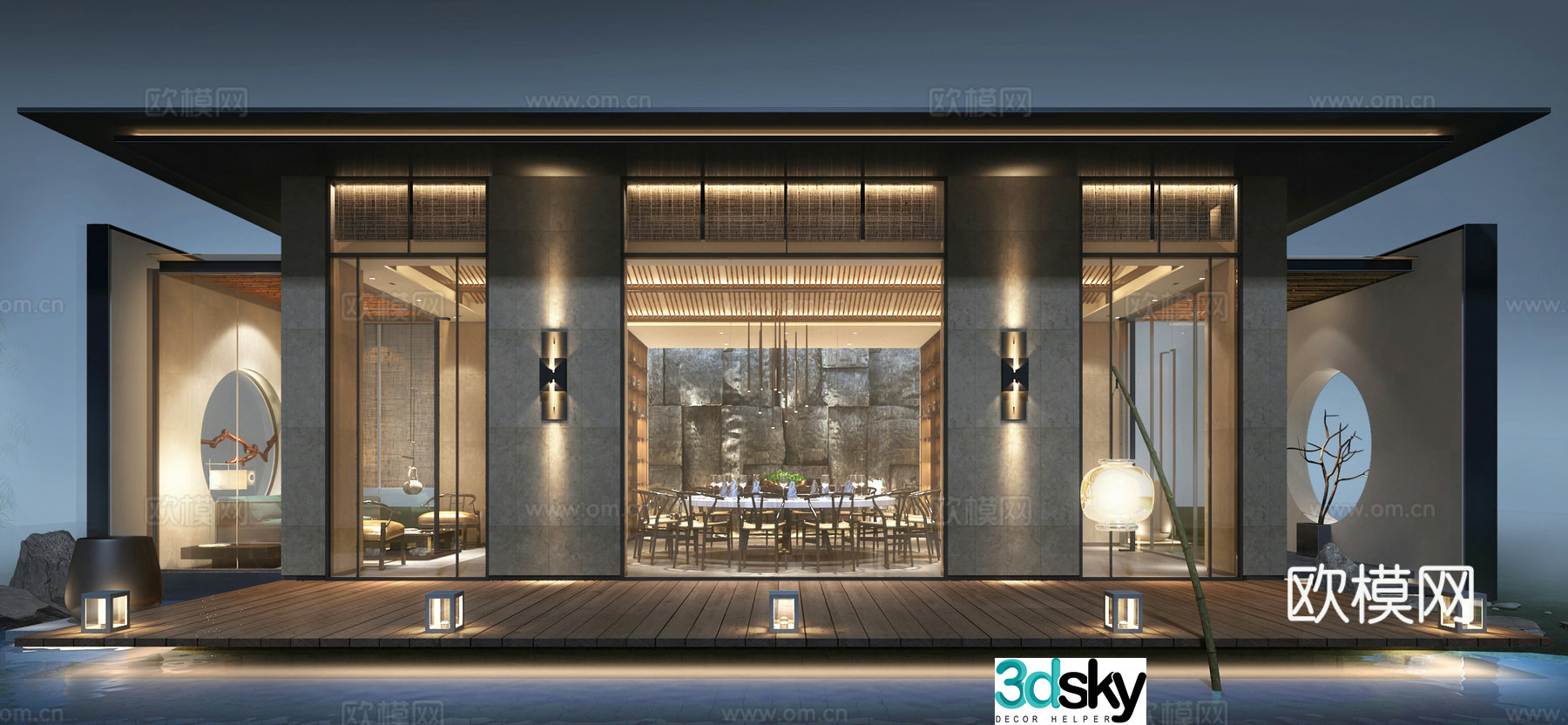 New Chinese style lakeside club building 3D model
