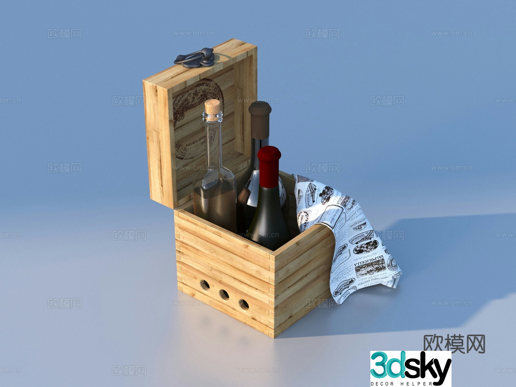 Wooden box Wine bottle Daily necessities 3D model