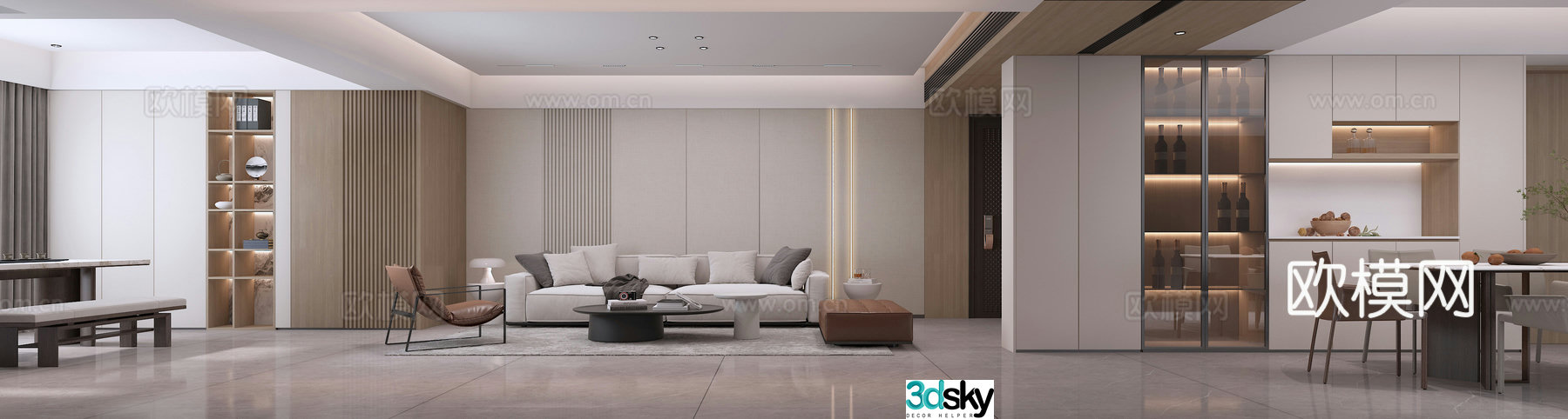 Modern living and dining room 3d model