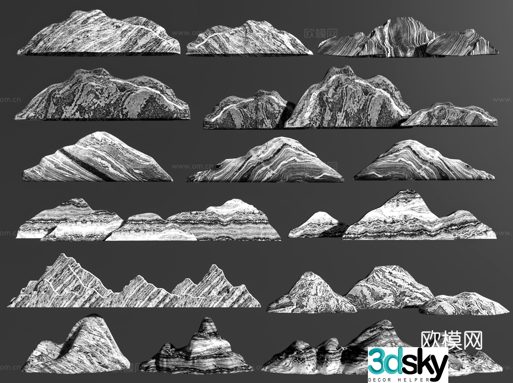 New Chinese style Xuelang stone rockery stone Taishan stone landscape stone 3D model
