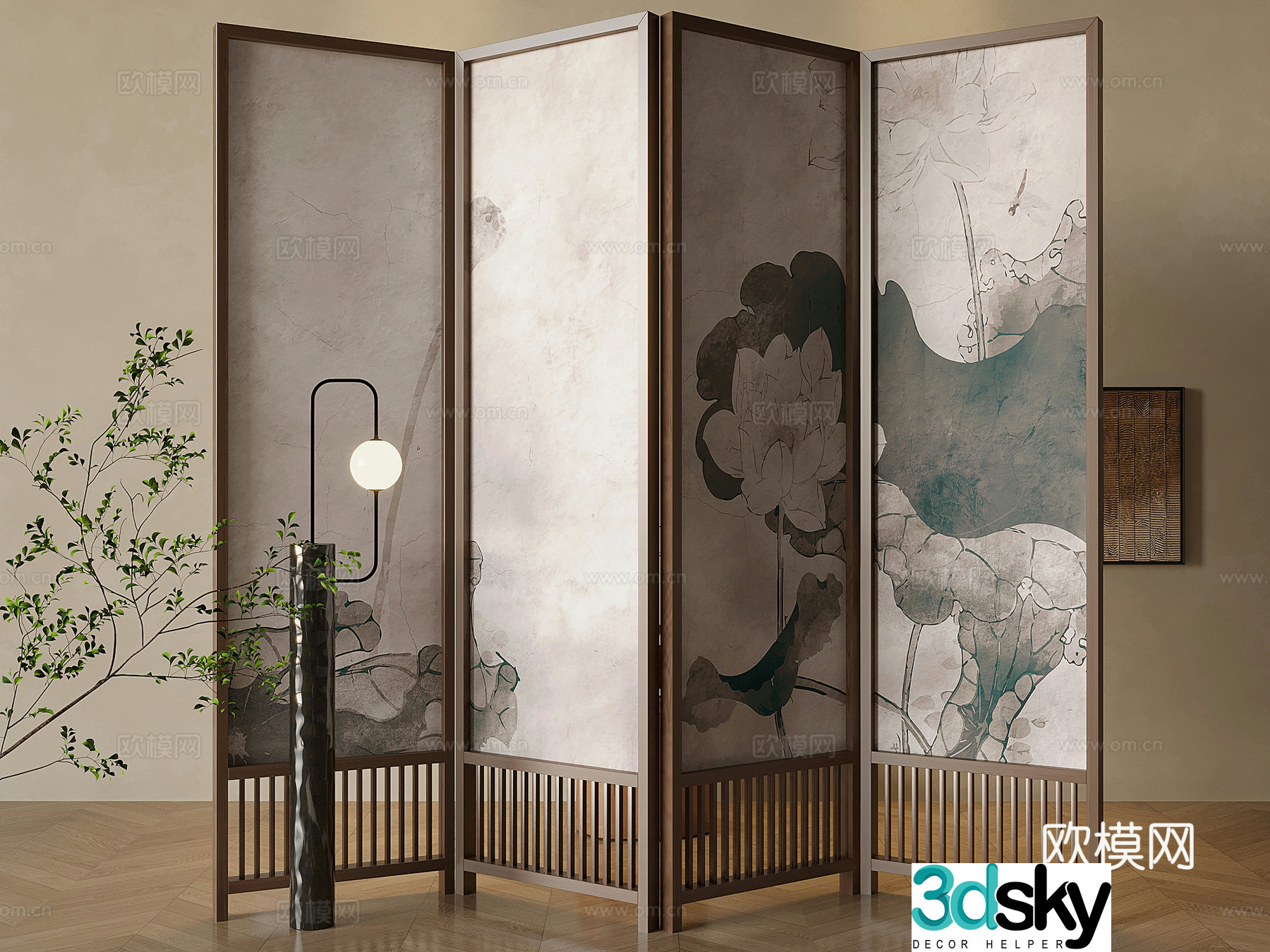 New Chinese style folding screen 3d model