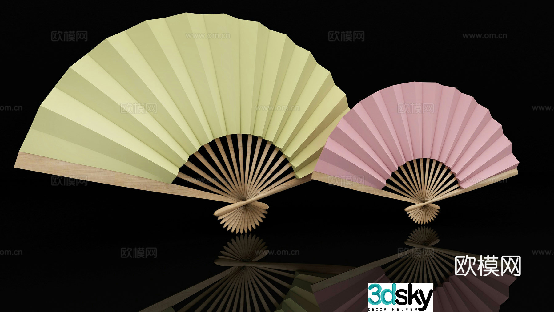 New Chinese style palace fan folding fan 3d model