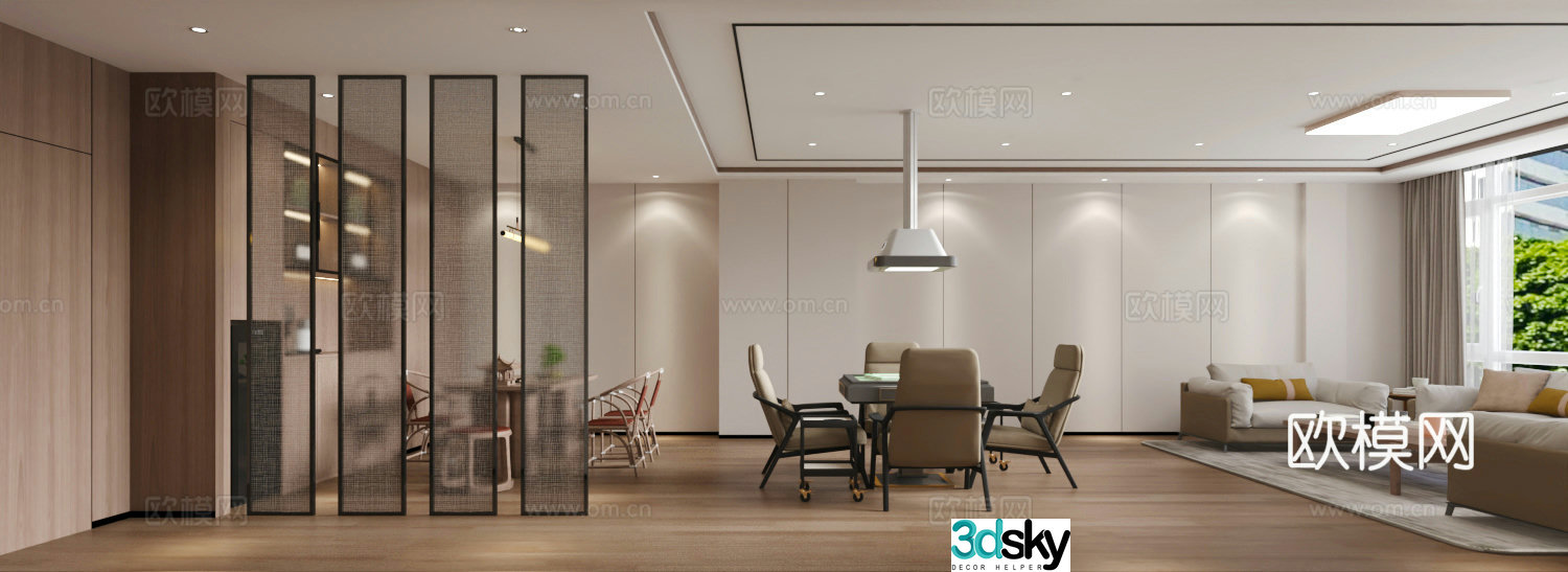 Modern mahjong room reception room 3d model