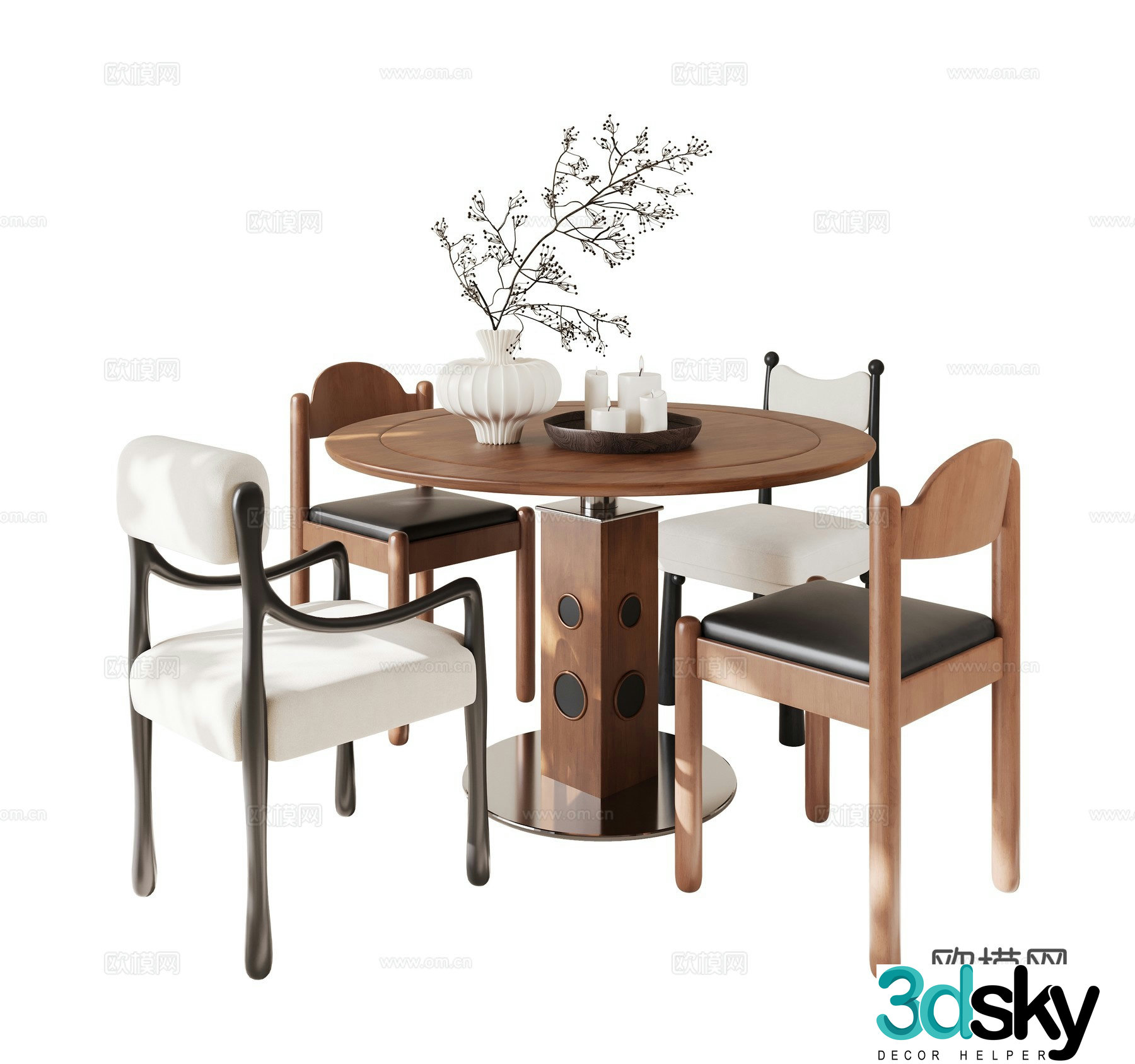 Medieval style dining table and chairs 3d model