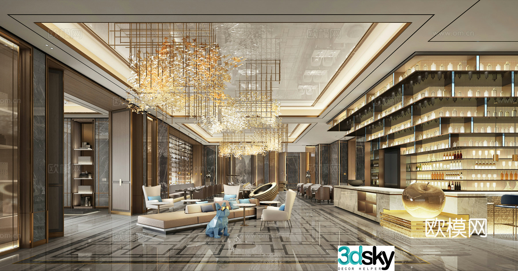 Light luxury club restaurant hotel restaurant western restaurant 3d model
