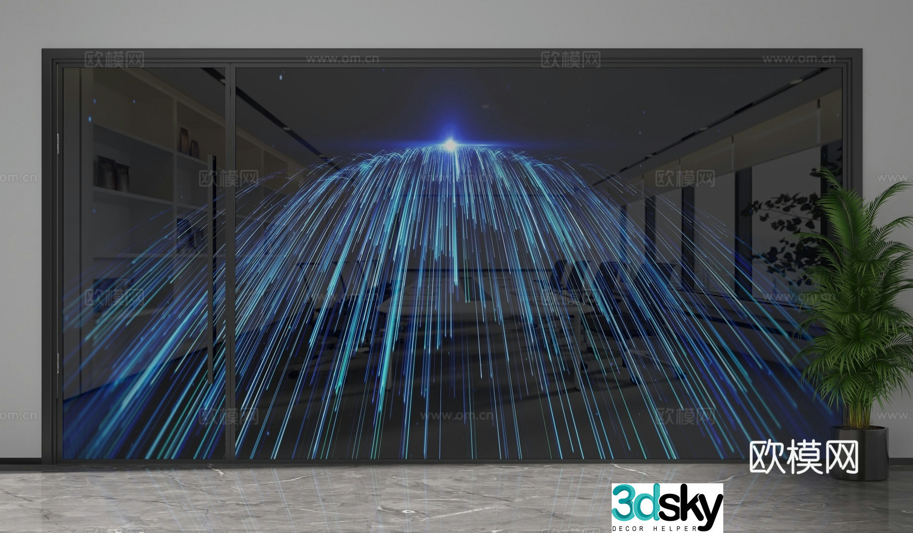Modern sci-fi partition office curtain wall 3d model