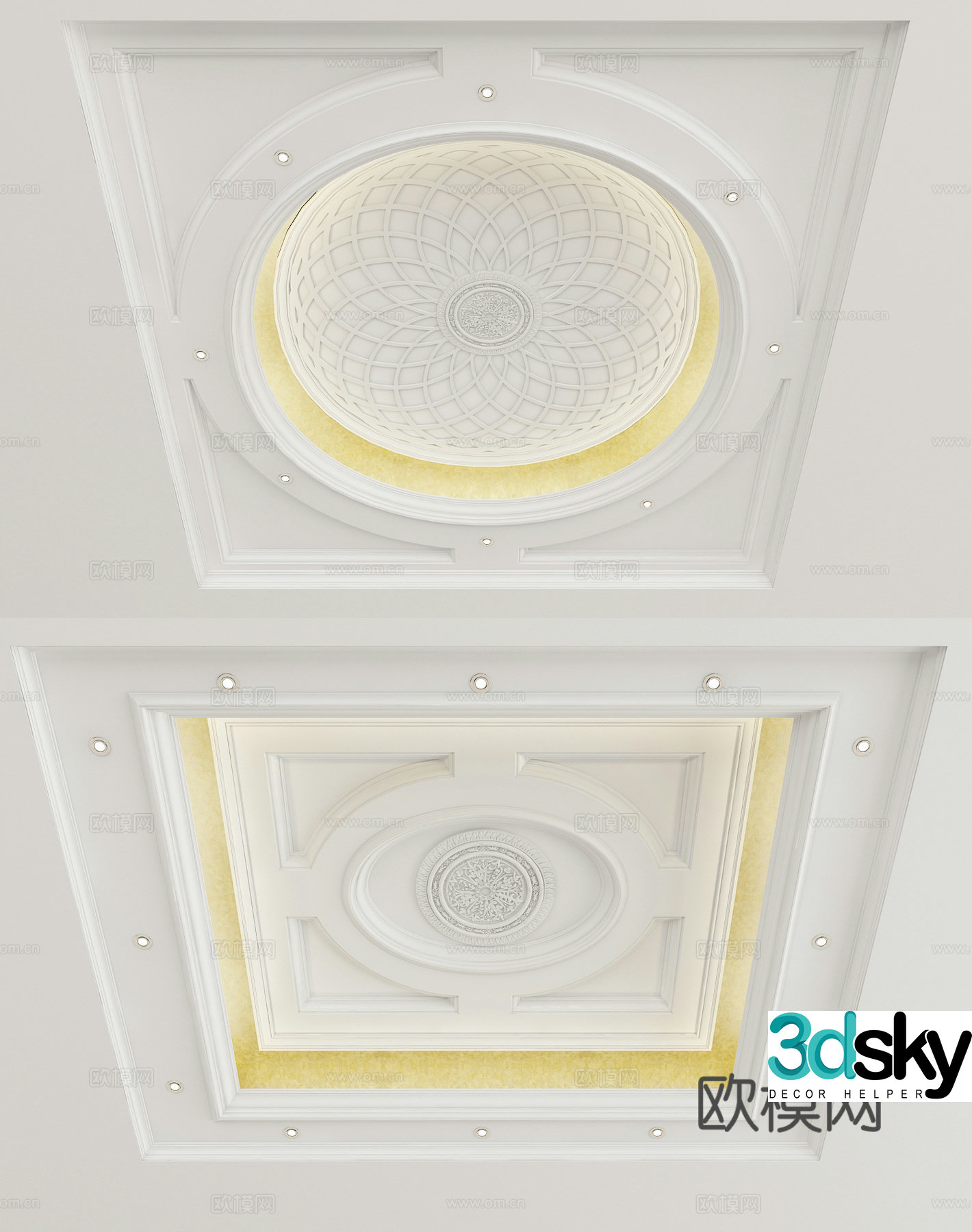 European ceiling geometric carved ceiling 3D model