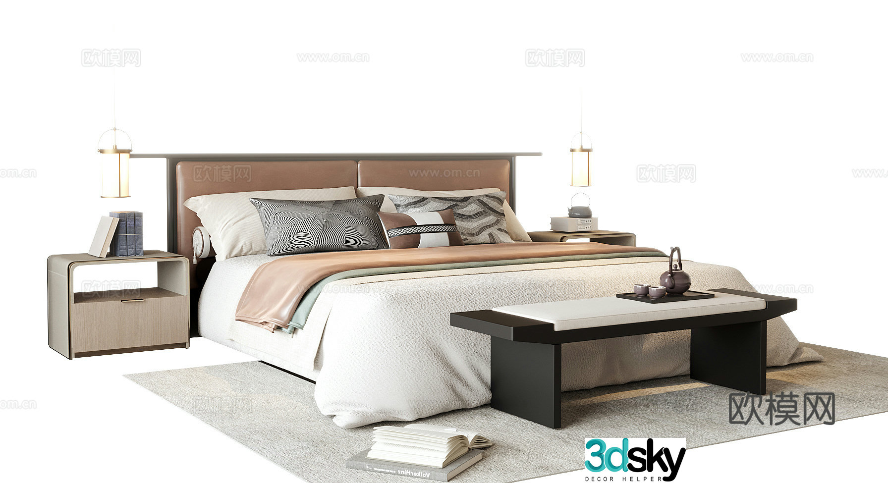 New Chinese style double bed 3d model