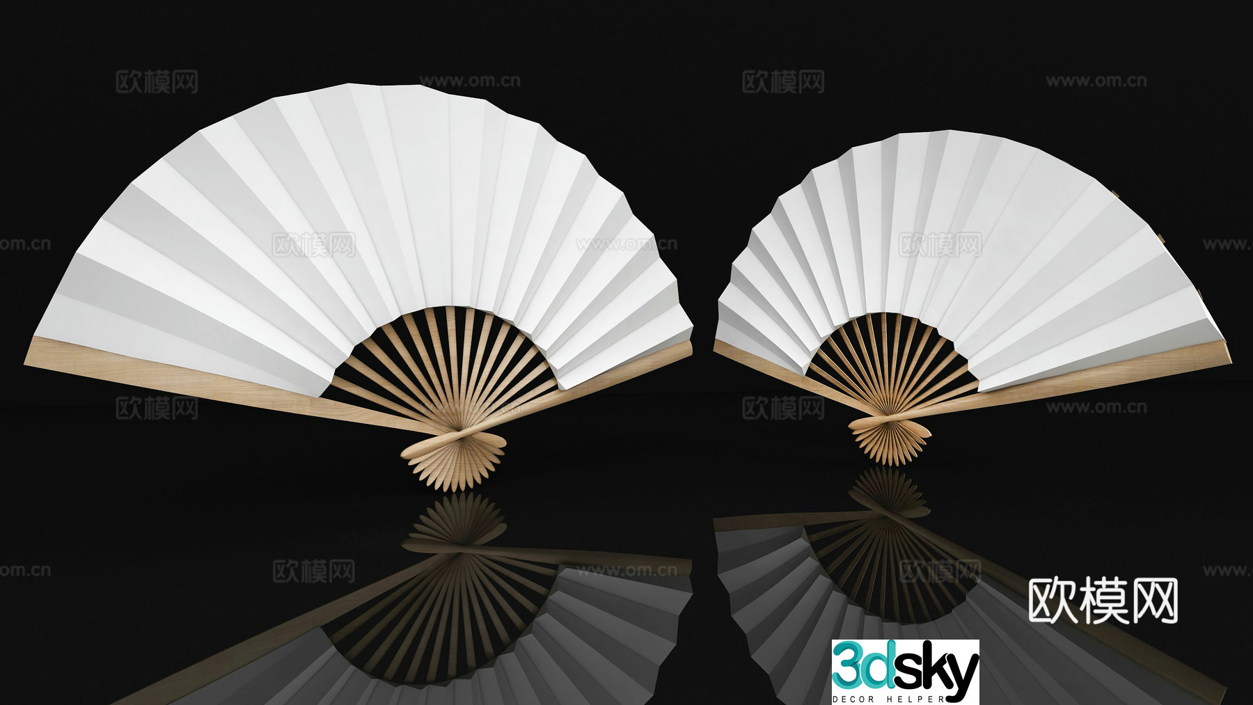 New Chinese style palace fan folding fan small round fan 3D model