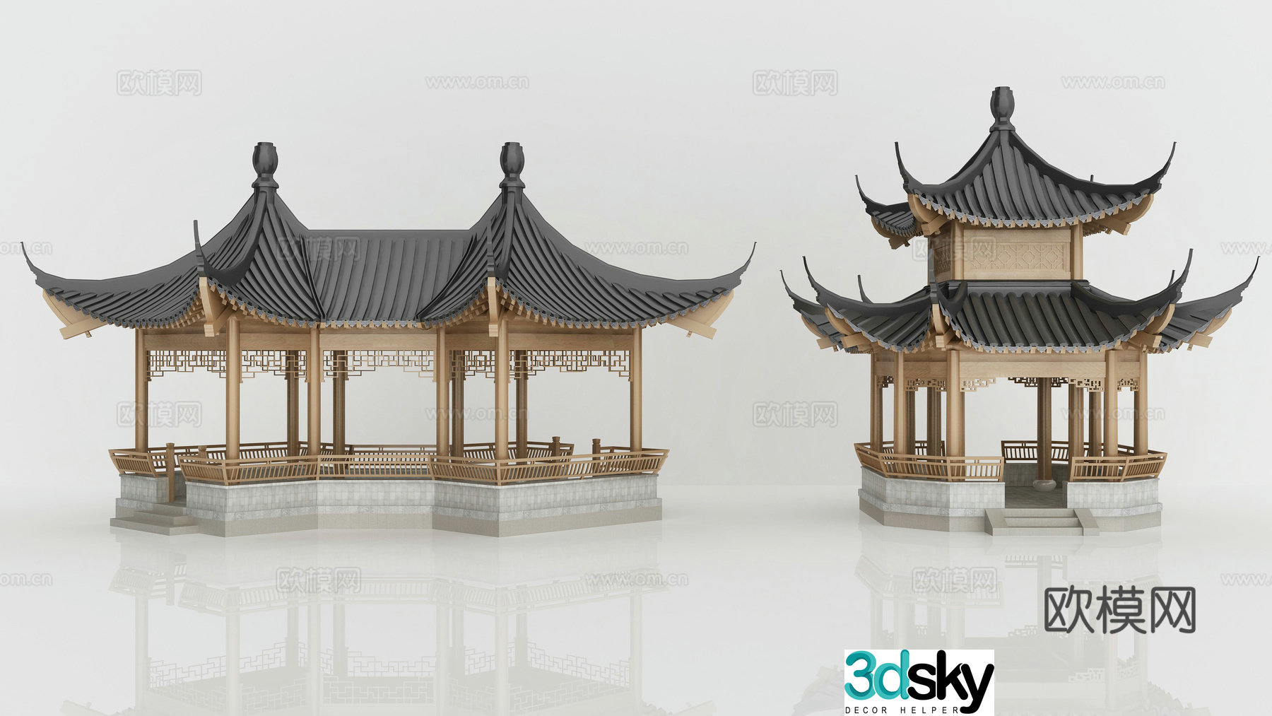 Chinese architecture ancient architecture pavilion loft landscape pavilion 3d model