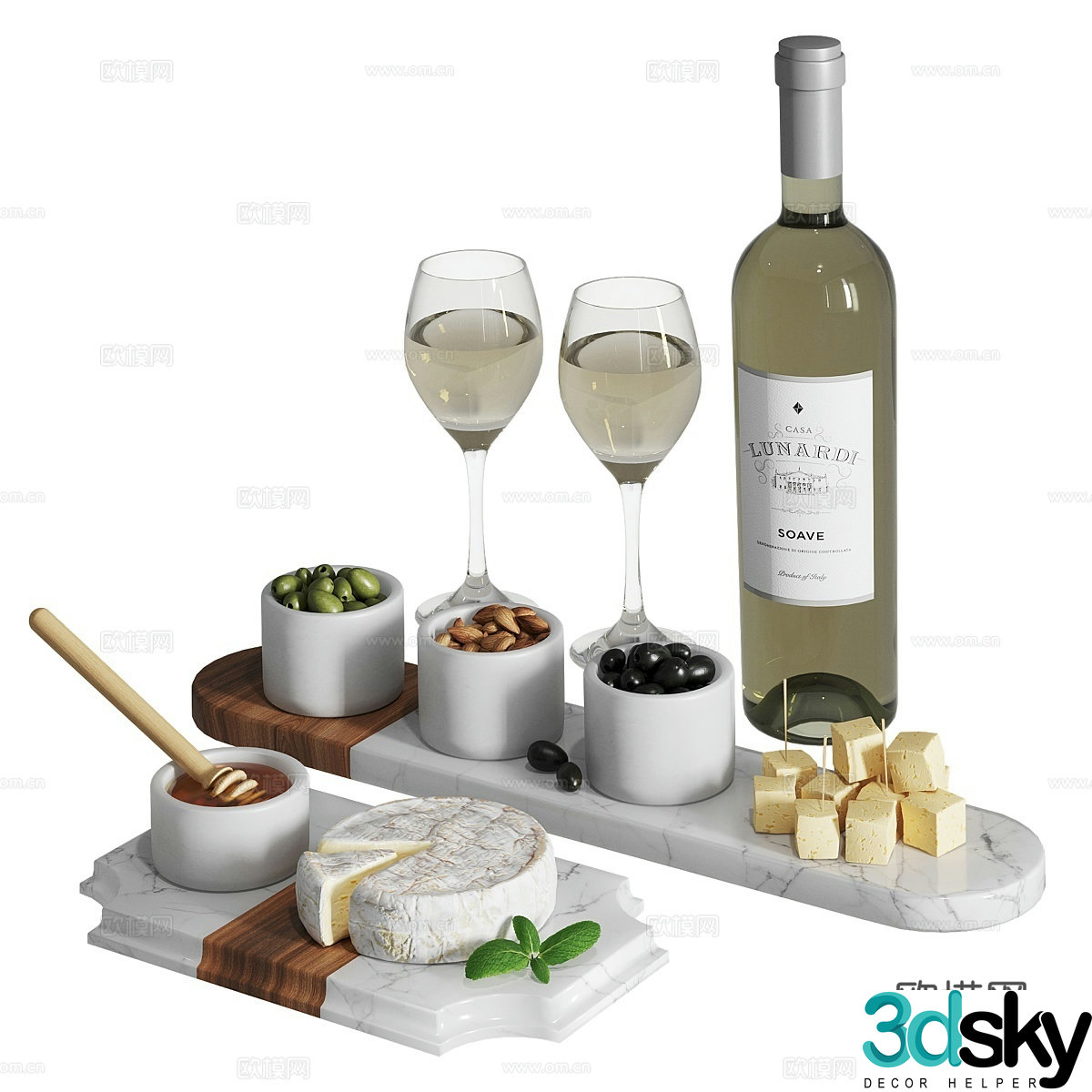 Modern wine bottle dried fruit cheese ornaments 3D model