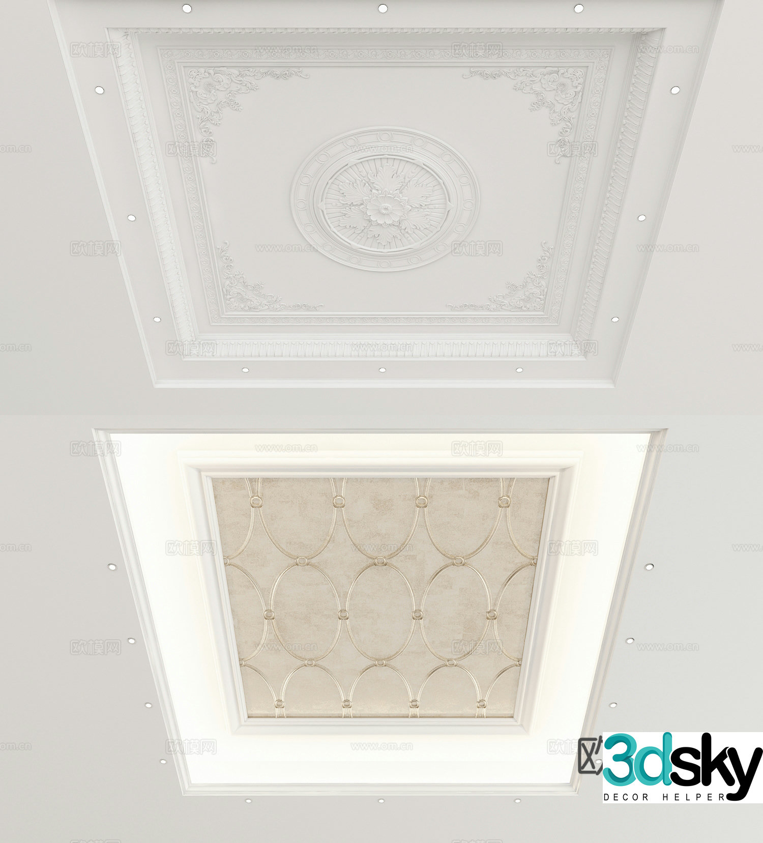 European style ceiling white carved ceiling 3d model