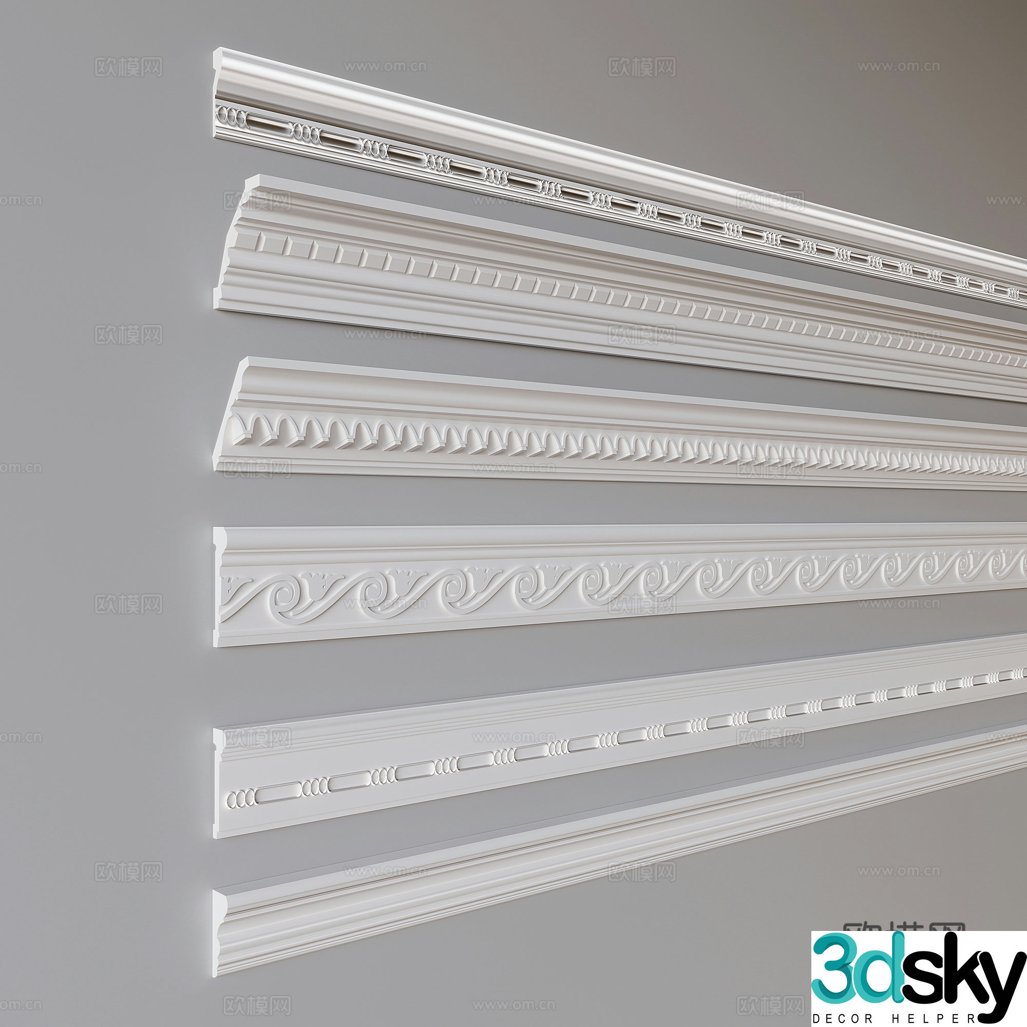 French plaster lines carved lines waistline 3D model