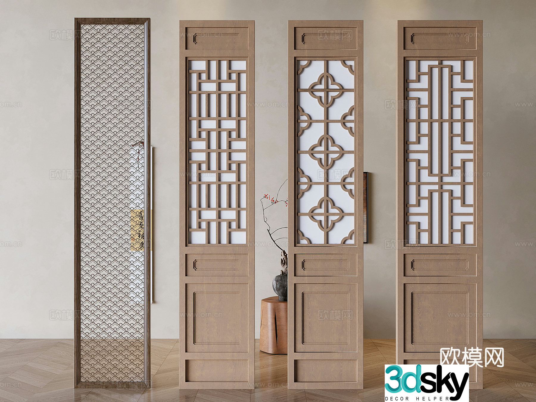 Chinese style partition entrance partition hollow partition 3D model