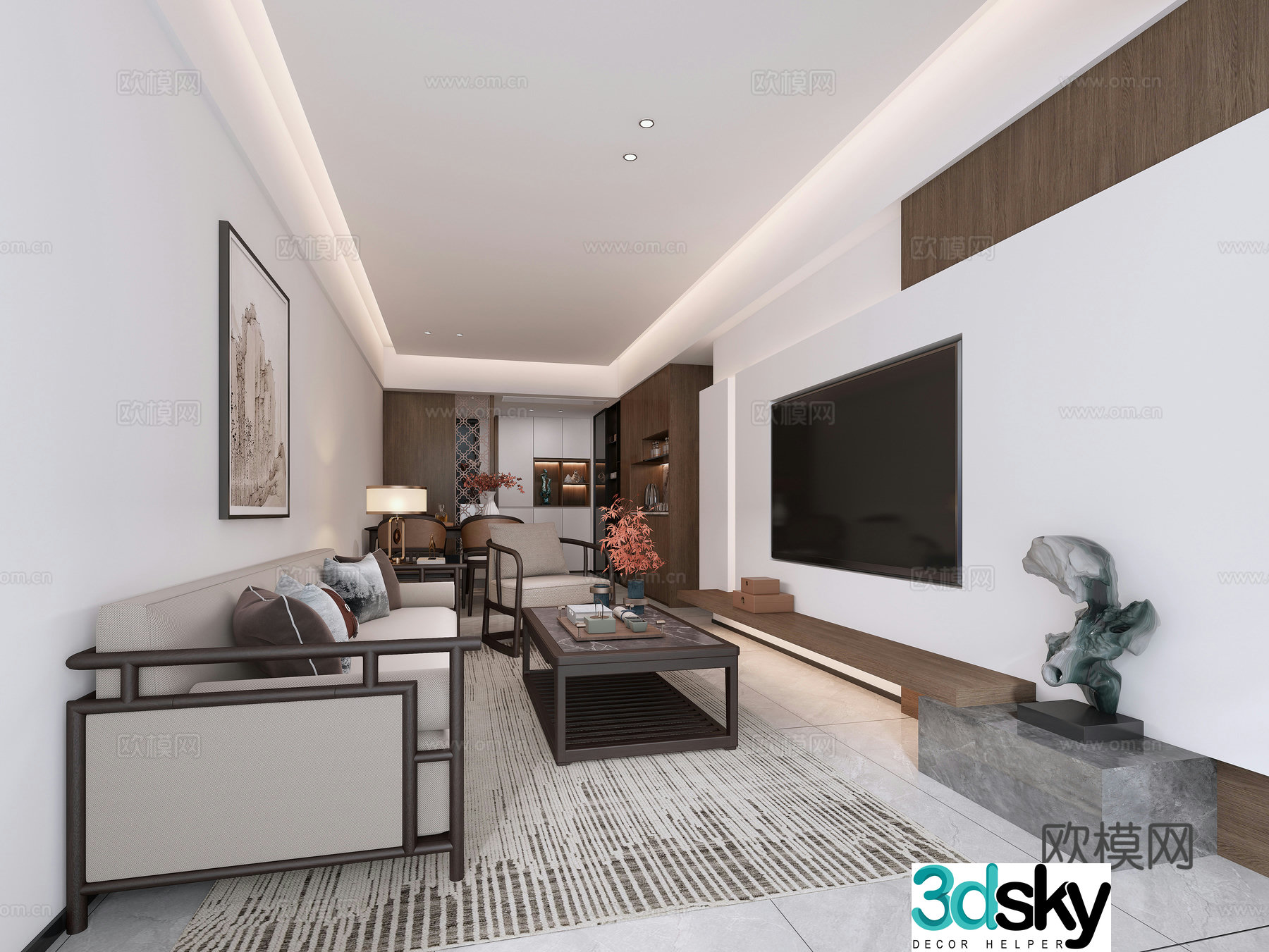 New Chinese style living and dining room 3D model