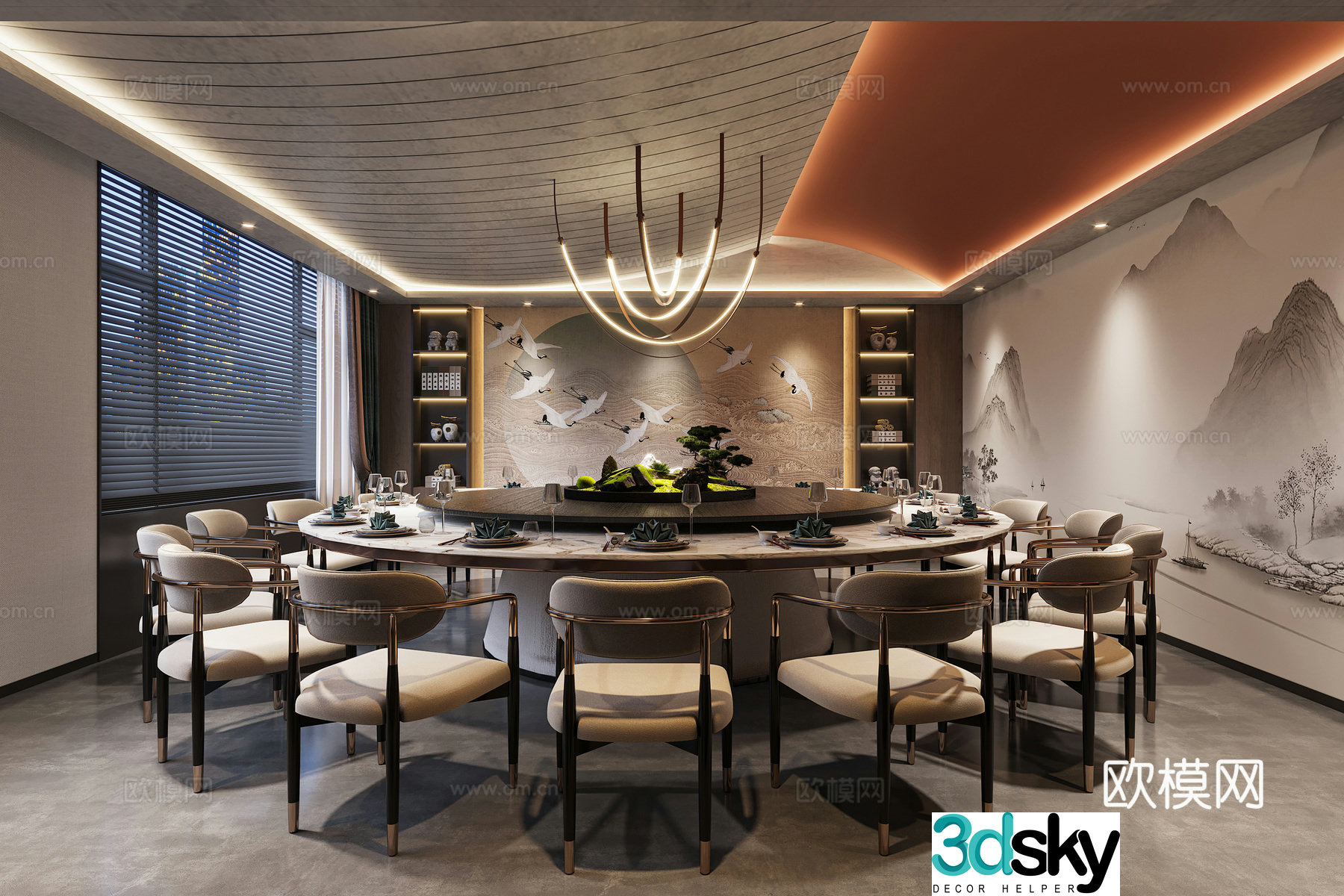 New Chinese style Chinese restaurant private room 3D model