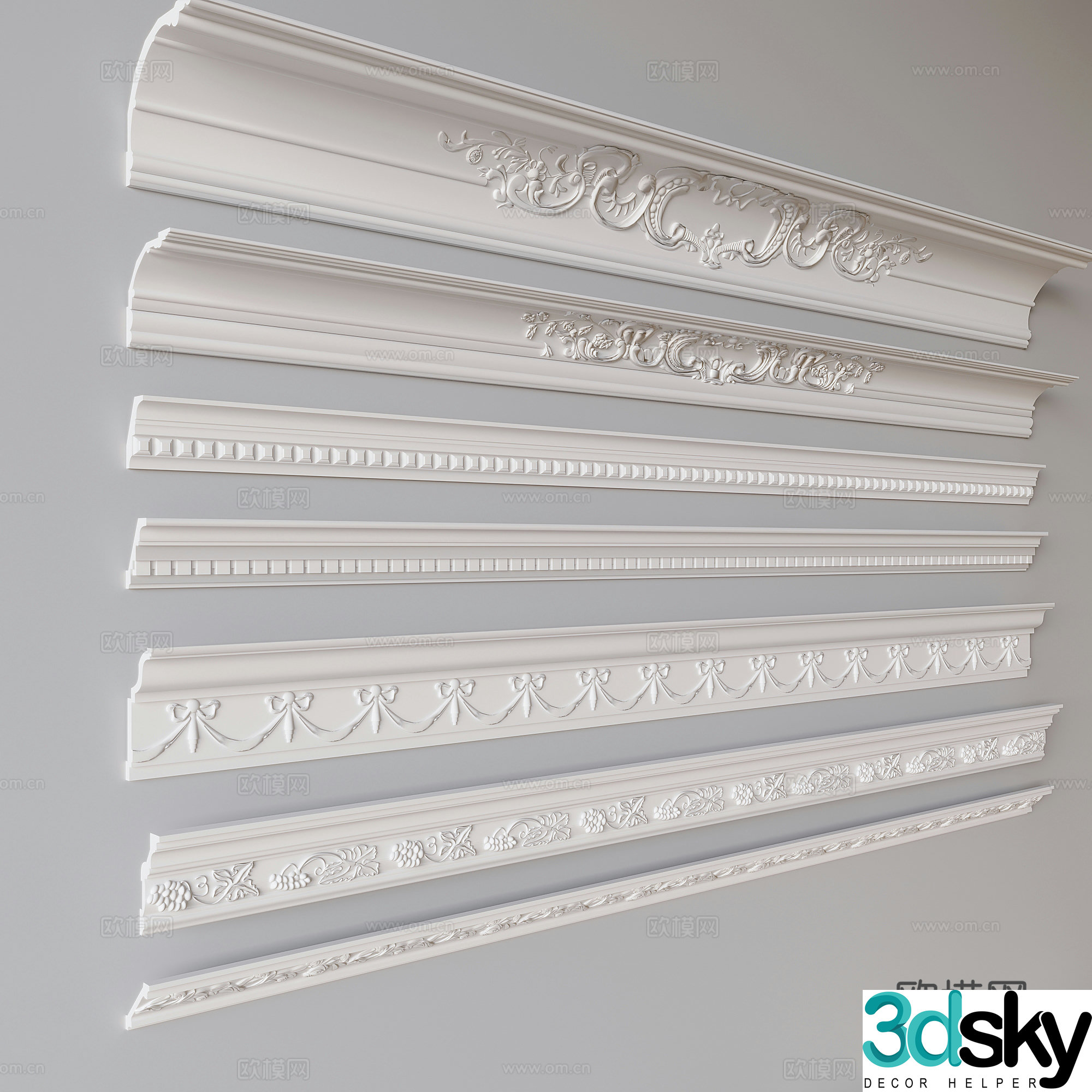 French plaster lines carved lines waistline 3D model