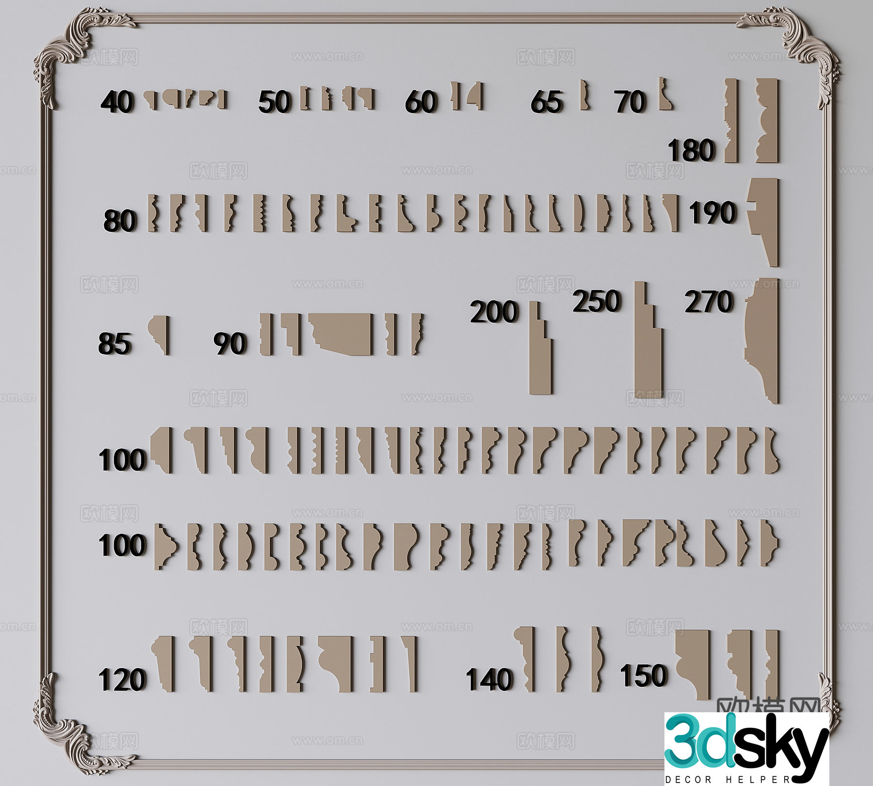 Simple European plaster line molding ceiling corner line cornice line skirting line 3D model