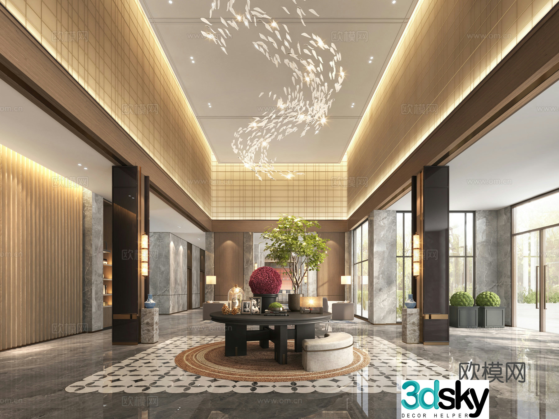 New Chinese style hotel lobby hotel front desk 3D model