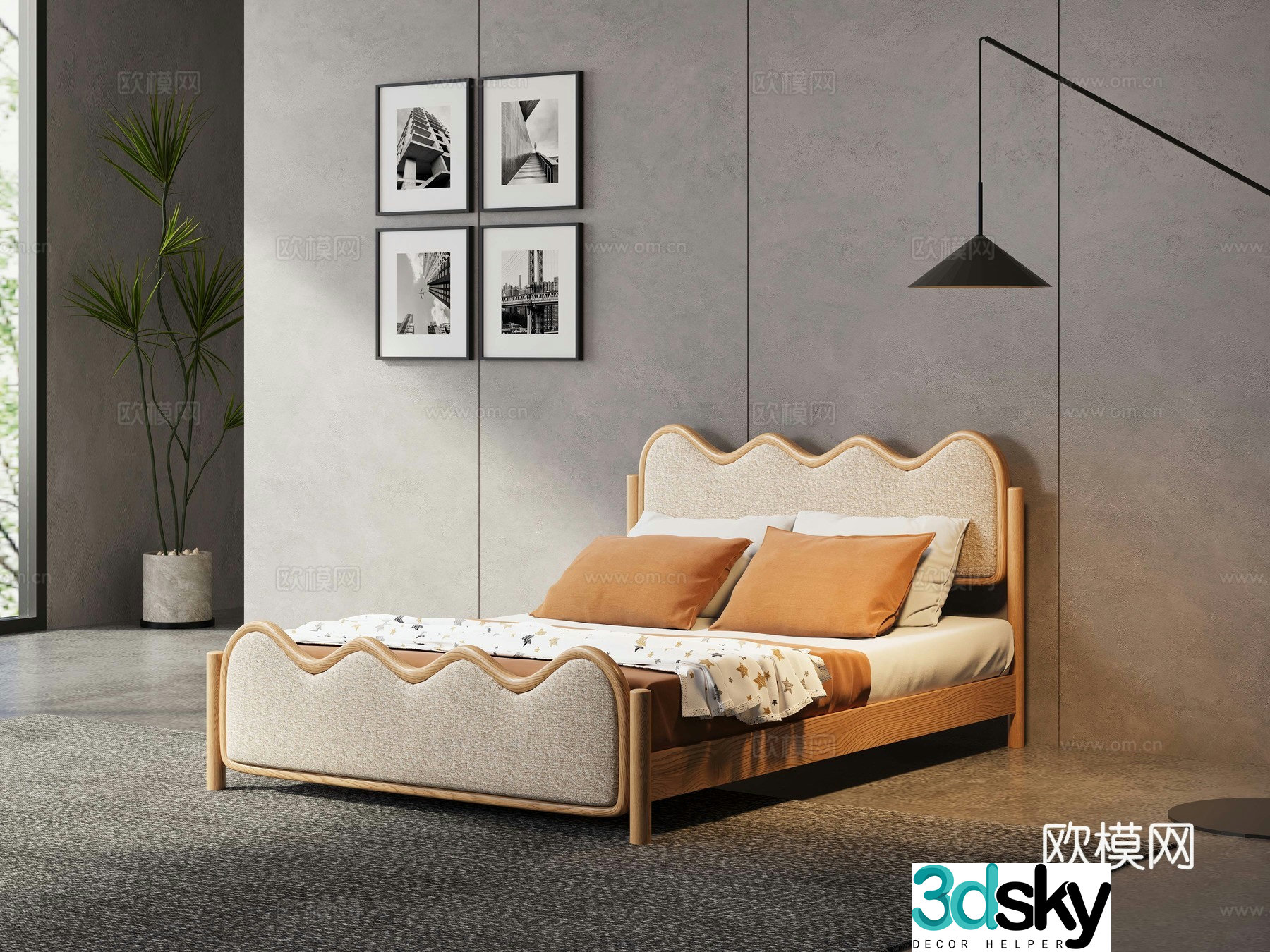 Nordic double bed 3d model